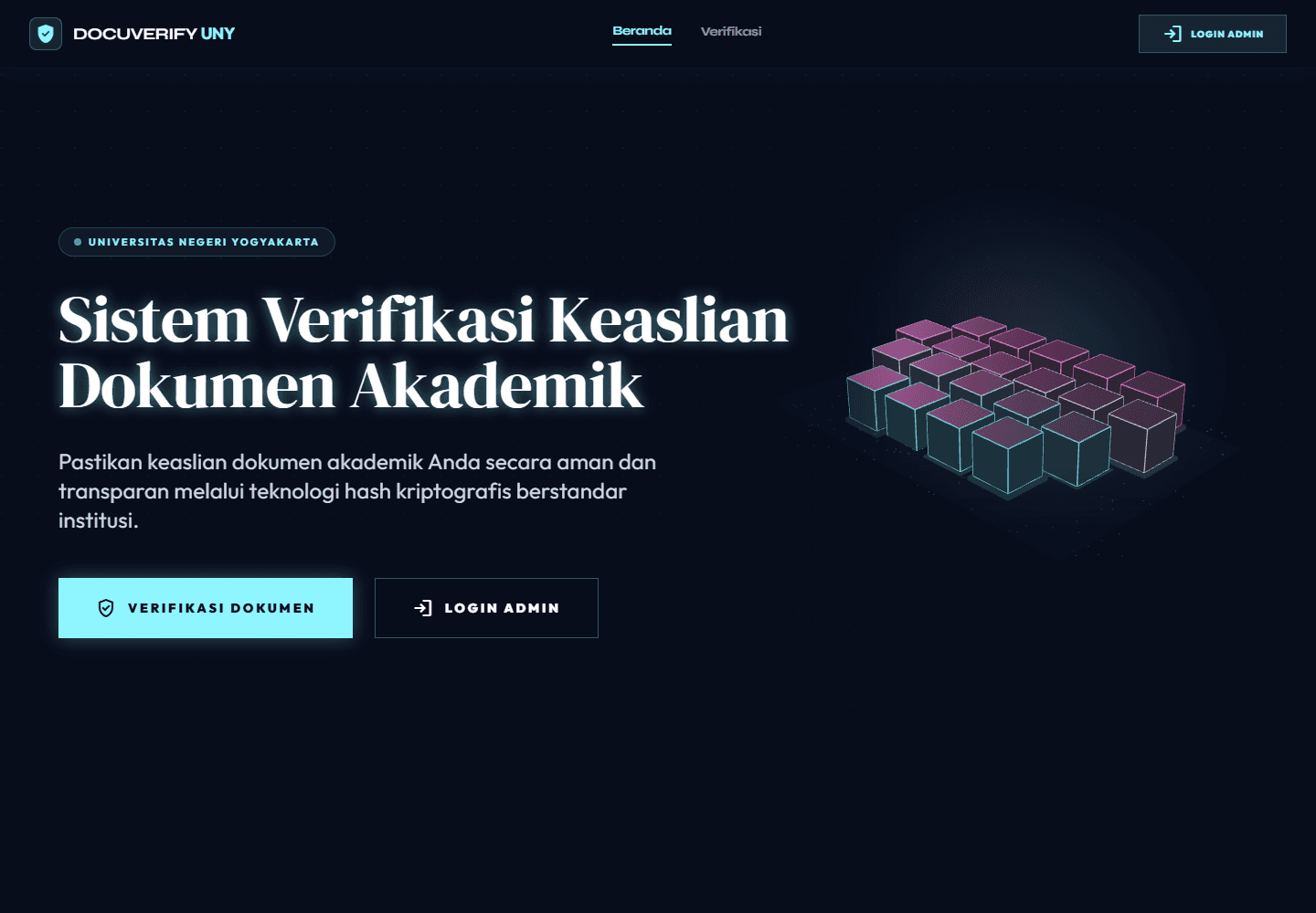 Halaman beranda DocuVerify UNY