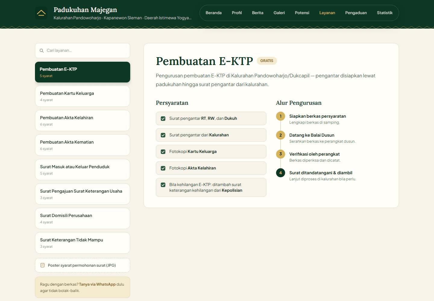 Halaman layanan administrasi Padukuhan Majegan